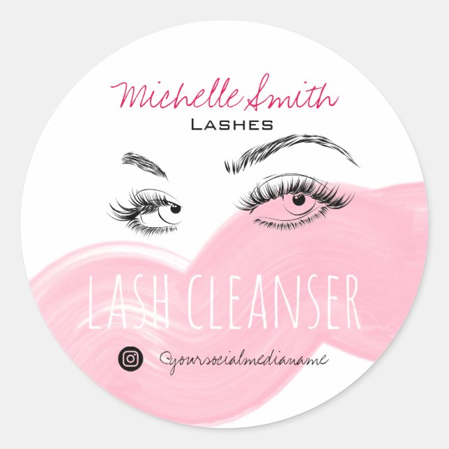 Makeup Artist Lashes Brow Black Pink Lash Cleanser Runder Aufkleber (Vorderseite)