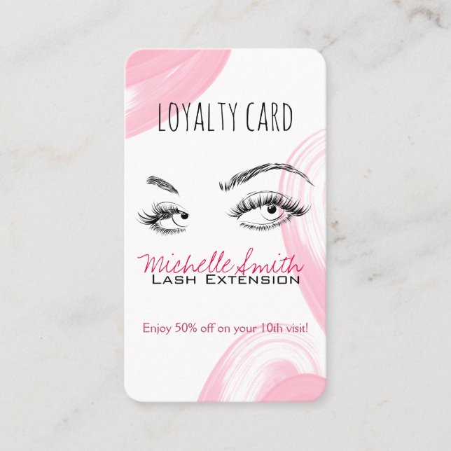 Makeup Artist Lashes Brows Pink Loyalty Card Terminkarte (Vorderseite)