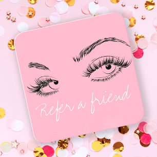 Makeup Artist Lashes Brows Pink Refer a Friend Terminkarte