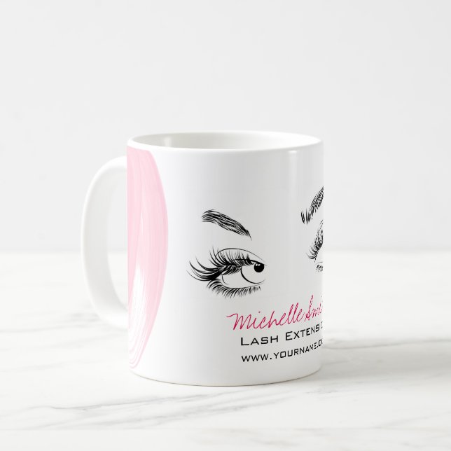 Makeup Artist Lashes Brows Pink Wasserfarbe Brush Kaffeetasse (Vorderseite Links)
