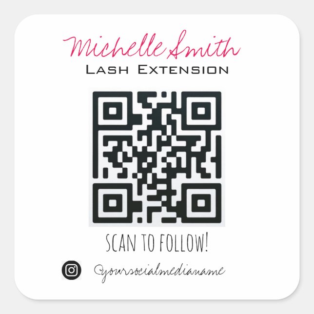Makeup Artist Lashes Brows Schwarz-weiß Qr Code Quadratischer Aufkleber (Vorderseite)
