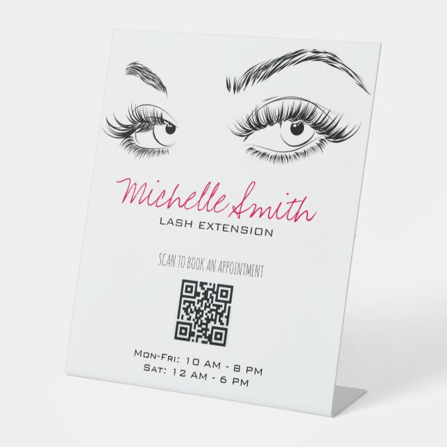 Makeup Artist Lashes Brows Schwarz-weiß QR Code Sockelschild (Vorderseite)