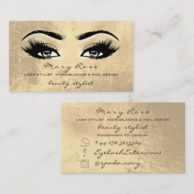 Makeup Artist Lashes Erweiterung Gold Visitenkarte (Vorne/Hinten)