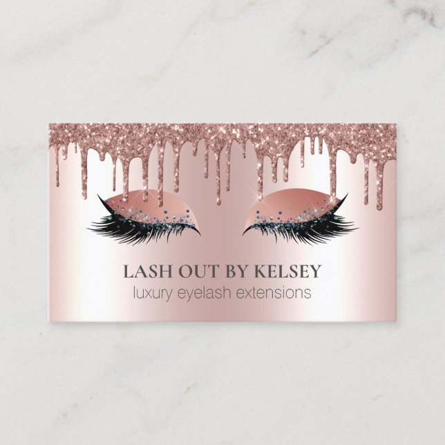 Makeup Artist Lashes Rose Gold Drilling Glitzer Visitenkarte (Vorderseite)
