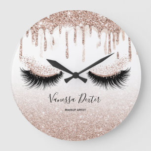 Makeup Artist Lashes Spark Drips Rose Gold Große Wanduhr