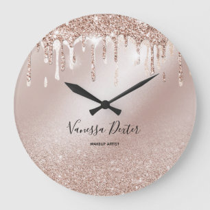 Makeup Artist Lashes Spark Drips Rose Gold Große Wanduhr