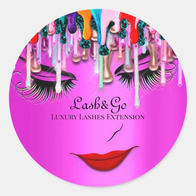 Makeup Artist Lashes Tropfen Holograph Pink Runder Aufkleber (Vorderseite)