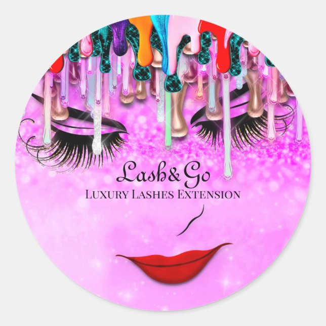 Makeup Artist Lashes Tropfen Princess Pinky Runder Aufkleber (Vorderseite)