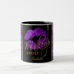 Makeup Artist Lila Glitzer Lippen auf Zweifarbige Tasse