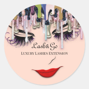 Makeup Artist Lila Lashes Produkt Red Lips Tropfen Runder Aufkleber