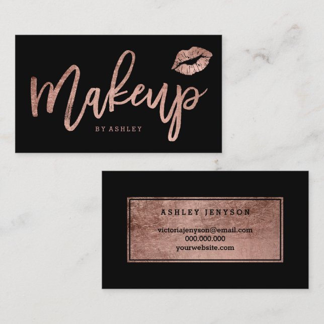 Makeup artist lips rose gold typography black visitenkarte (Vorne/Hinten)