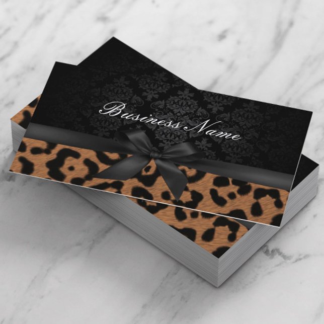 Makeup Artist Luxury Damask & Leopard Print Visitenkarte (Von Creator hochgeladen)