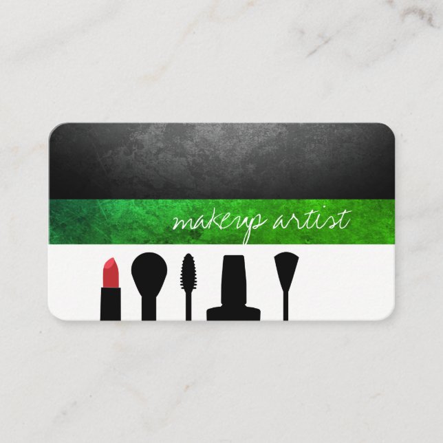 Makeup Artist / Makeup-Kit / Grün Visitenkarte (Vorderseite)