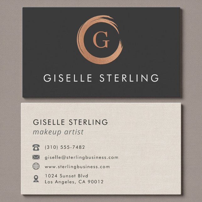 Makeup Artist Metallic Rose Gold Monogram Visitenkarte (Von Creator hochgeladen)