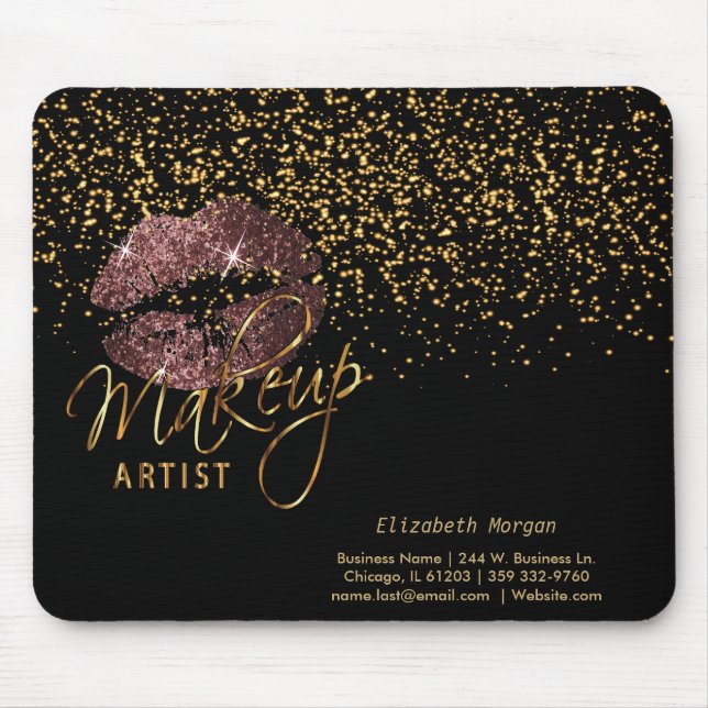 Makeup Artist mit Gold Confetti & Dark Rose Liften Mousepad (Vorne)