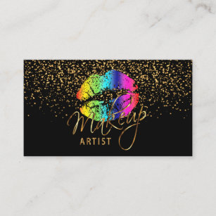 Makeup Artist mit Gold Confetti & Regenbogenlippen Visitenkarte