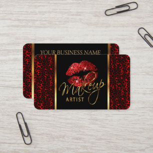 Makeup Artist mit Leopard-Muster und roten Lippen  Visitenkarte