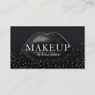 Makeup Artist Modern Black Lips Silver Confetti Visitenkarte