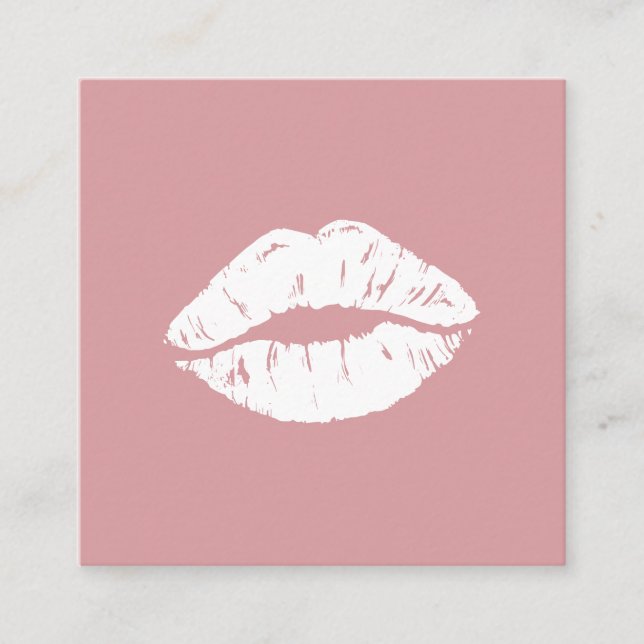 Makeup artist modern blush pink white lips kiss quadratische visitenkarte (Vorderseite)