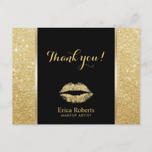 Makeup Artist Modern Gold Glitzer Lips Vielen Dank Postkarte
