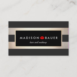Makeup Artist Modern Gold und Black Stripes Kiss Visitenkarte