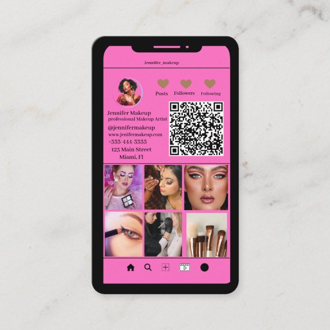 Makeup Artist Modern QR Code Instagram Grid Visitenkarte (Vorderseite)