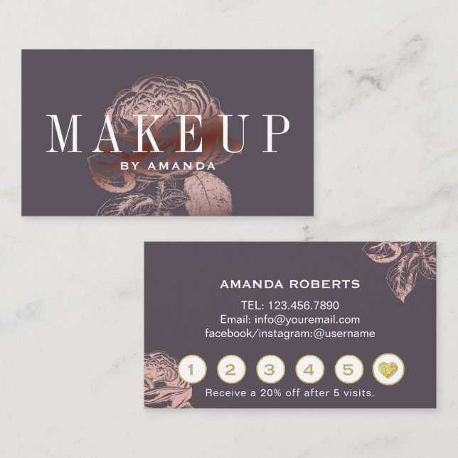 Makeup Artist Moderne Rose Goldene Blume Loyalität Treuekarte (Vorne/Hinten)