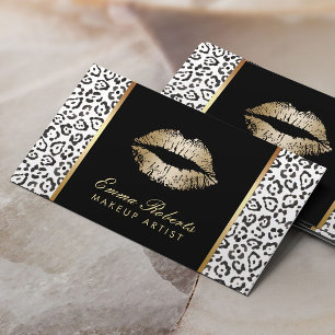 Makeup Artist Moderne Schwarz-weiße Leopard Gold L Visitenkarte