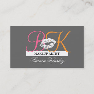 Makeup Artist Monogram Business Cards Rosa Grau Visitenkarte