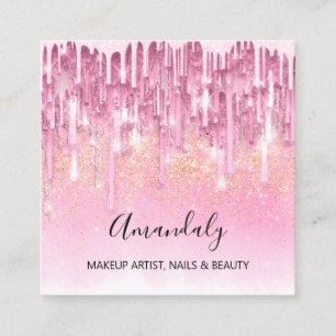 Makeup Artist Nail Logo Rose Glitzer Confetti Pink Quadratische Visitenkarte