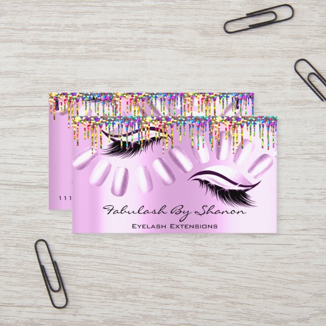 Makeup Artist Nails Eyelash Tropfen Royal Pink Visitenkarte (Vorderseite/Rückseite Beispiel)