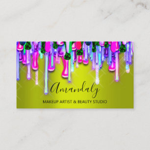 Makeup Artist Nails Glitzer 3D Glitzer Pink Green Visitenkarte