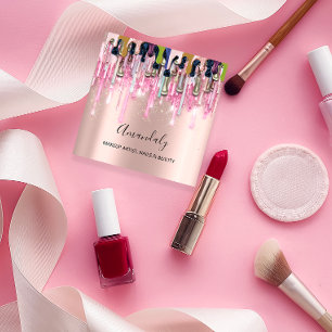 Makeup Artist Nails Logo Rose Glitzer Gold Tropfen Quadratische Visitenkarte