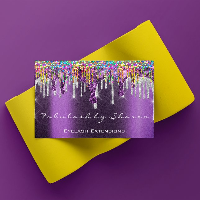 Makeup Artist Nails Silver Tropfens Lila Holograph Visitenkarte (Makeup Artist Nails Silver Drips Purple Holograph Business Card)