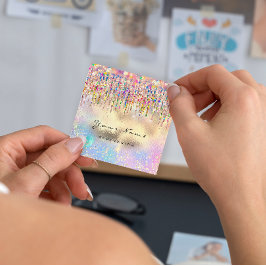 Makeup Artist Nails Unicorn Gold Holograph Rose Quadratische Visitenkarte