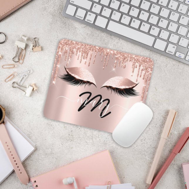 Makeup Artist Name Monogram Rose Lashes Extension Mousepad (Makeup Artist Name Monogram Rose Lashes Extension Mouse Pad)