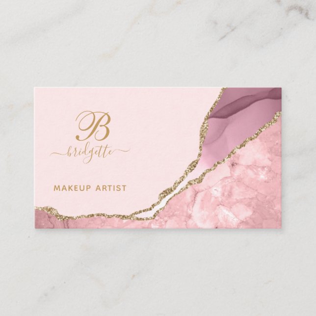 Makeup Artist Pink Agate Geode Gold Business Card Visitenkarte (Vorderseite)