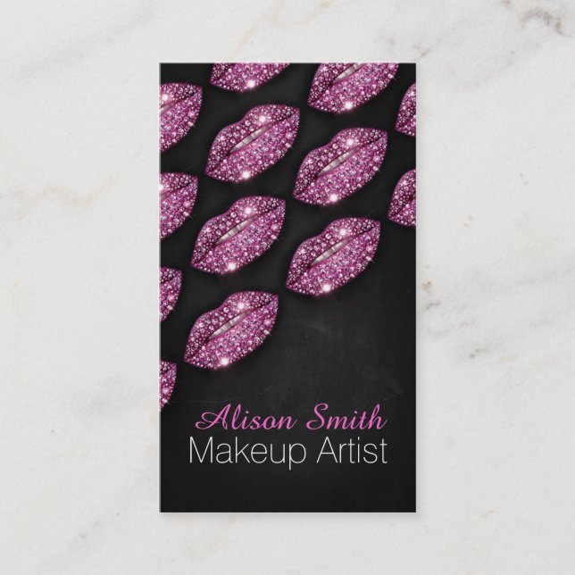 Makeup Artist/Pink Diamonds Sparkle Lips Visitenkarte (Vorderseite)