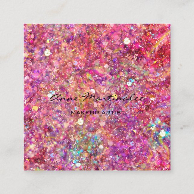 Makeup Artist Pink Glitzer Square Business Card Quadratische Visitenkarte (Vorderseite)