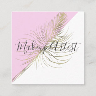 Makeup Artist Pink Gold Imitate Feather Salon Quadratische Visitenkarte