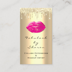 Makeup Artist Pink Lips Glitzer Tropfen Gold Lux Visitenkarte