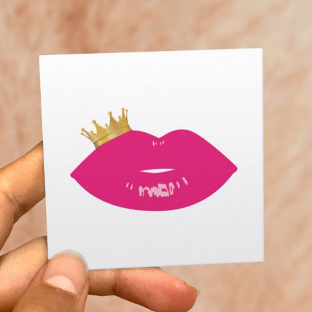 Makeup Artist Pink Lips Queen Crown Beauty Salon Quadratische Visitenkarte (Von Creator hochgeladen)