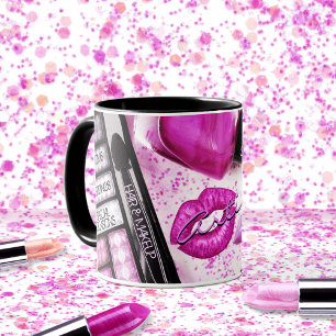Makeup Artist Pink Lipstick Kiss Beauty Salon Tasse