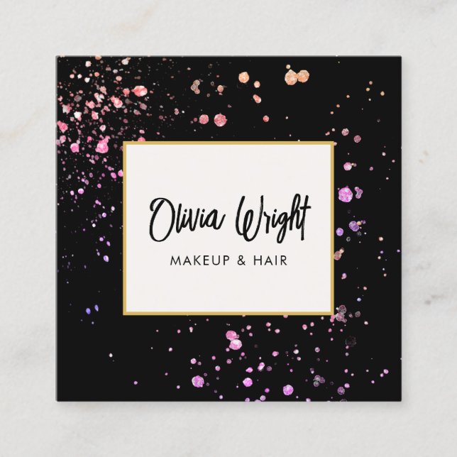 Makeup Artist Pink-Spritzer Signatur-Skript Quadratische Visitenkarte (Vorderseite)
