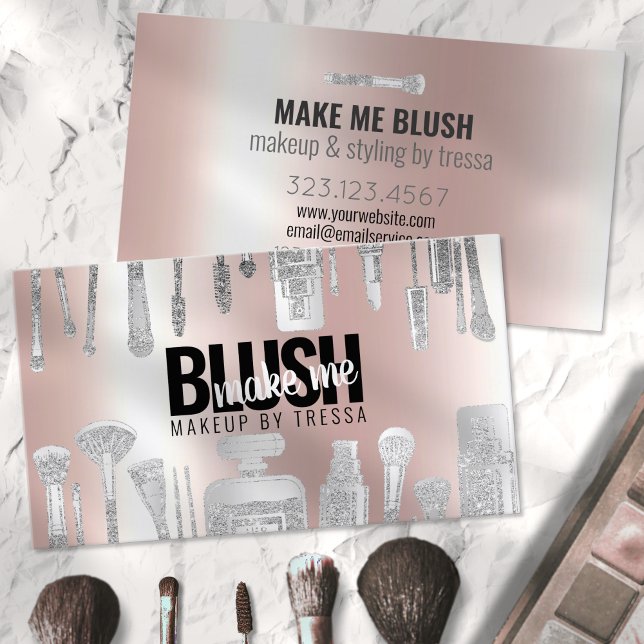 Makeup Artist Platinum Glitzer + Metallic Pink Visitenkarte (Von Creator hochgeladen)