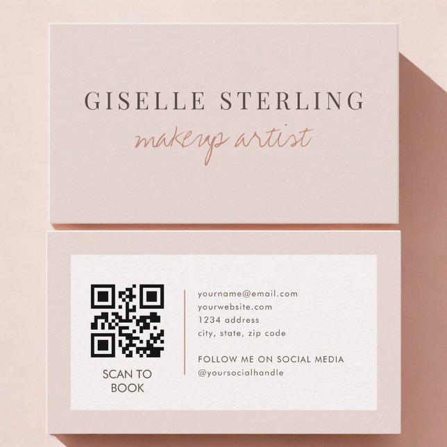 Makeup Artist QR Code Blush Pink  Visitenkarte (Von Creator hochgeladen)