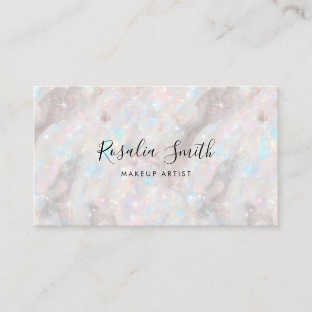 Makeup Artist QR Code Iridescent Opal Stone Visitenkarte (Vorderseite)