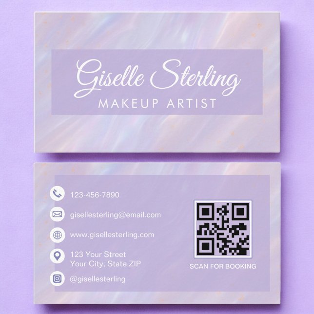Makeup Artist QR Code Iridescent Pastel Opal Visitenkarte (Von Creator hochgeladen)