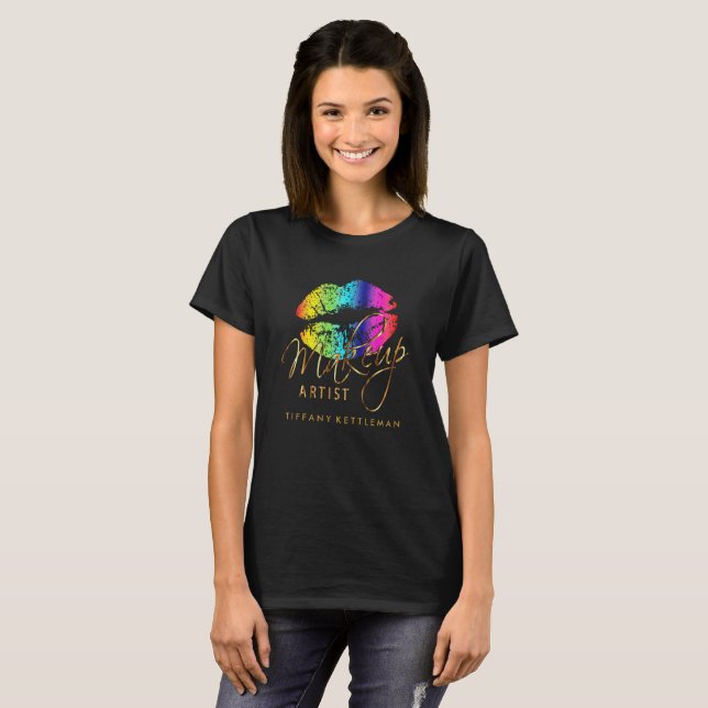 Makeup Artist Rainbow Color Lips T-Shirt (Vorne ganz)