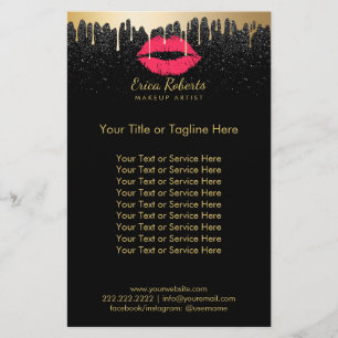 Makeup Artist Red Lips Modern Gold Tropfens Salon Flyer